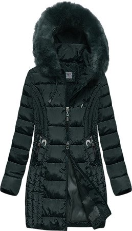 WOMEN'S LONGER WINTER JACKET WITH A GREEN HOOD