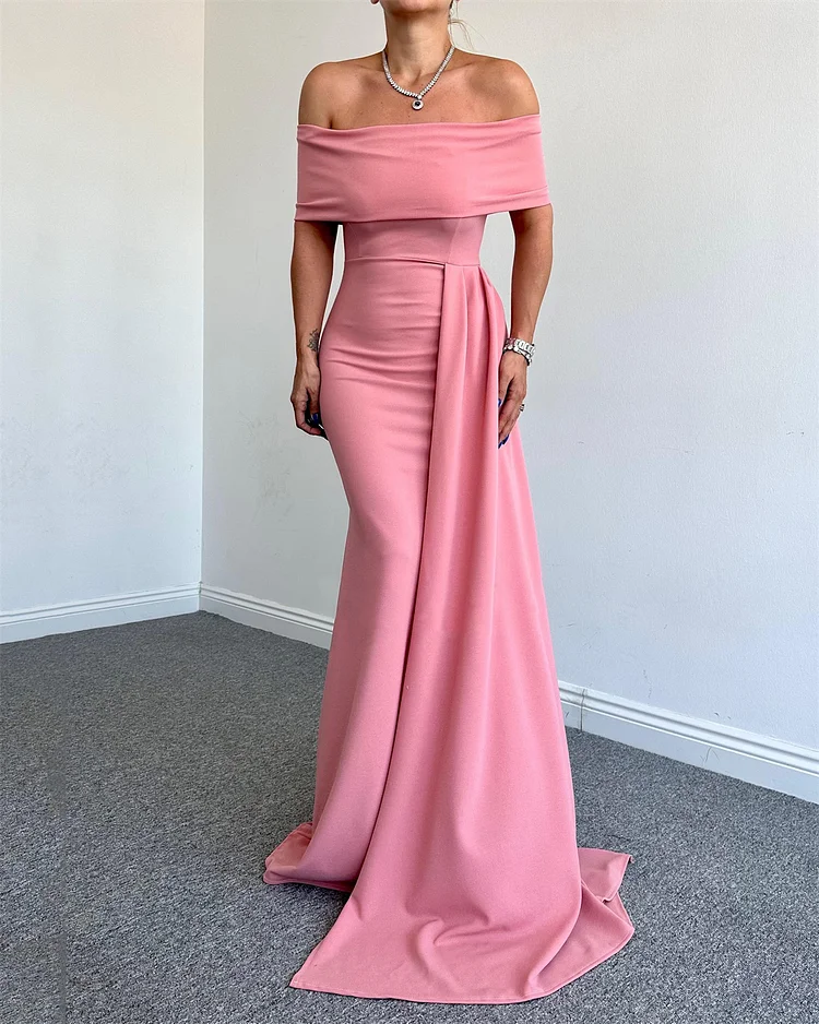 Women's Pink Off Shoulder Solid Color Dress
