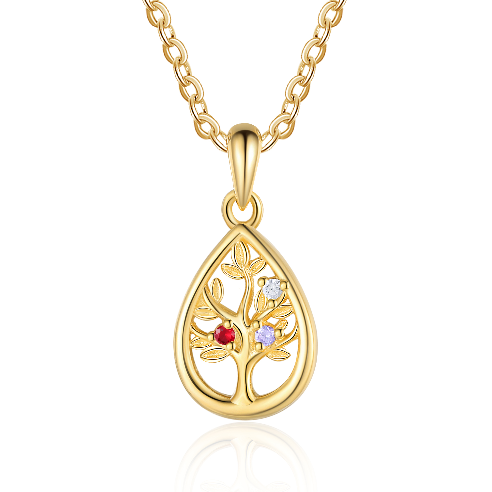 Personalised Women's Necklace Custom 3 Birthstones Teardrop Family Tree Pendant Necklace Birthday Gift for Her-Jessemade AU
