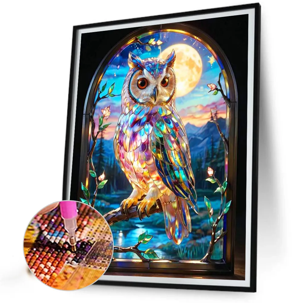 Diamond Painting - Full Round Drill - Stained Glass Owl(Canvas|40*50cm)