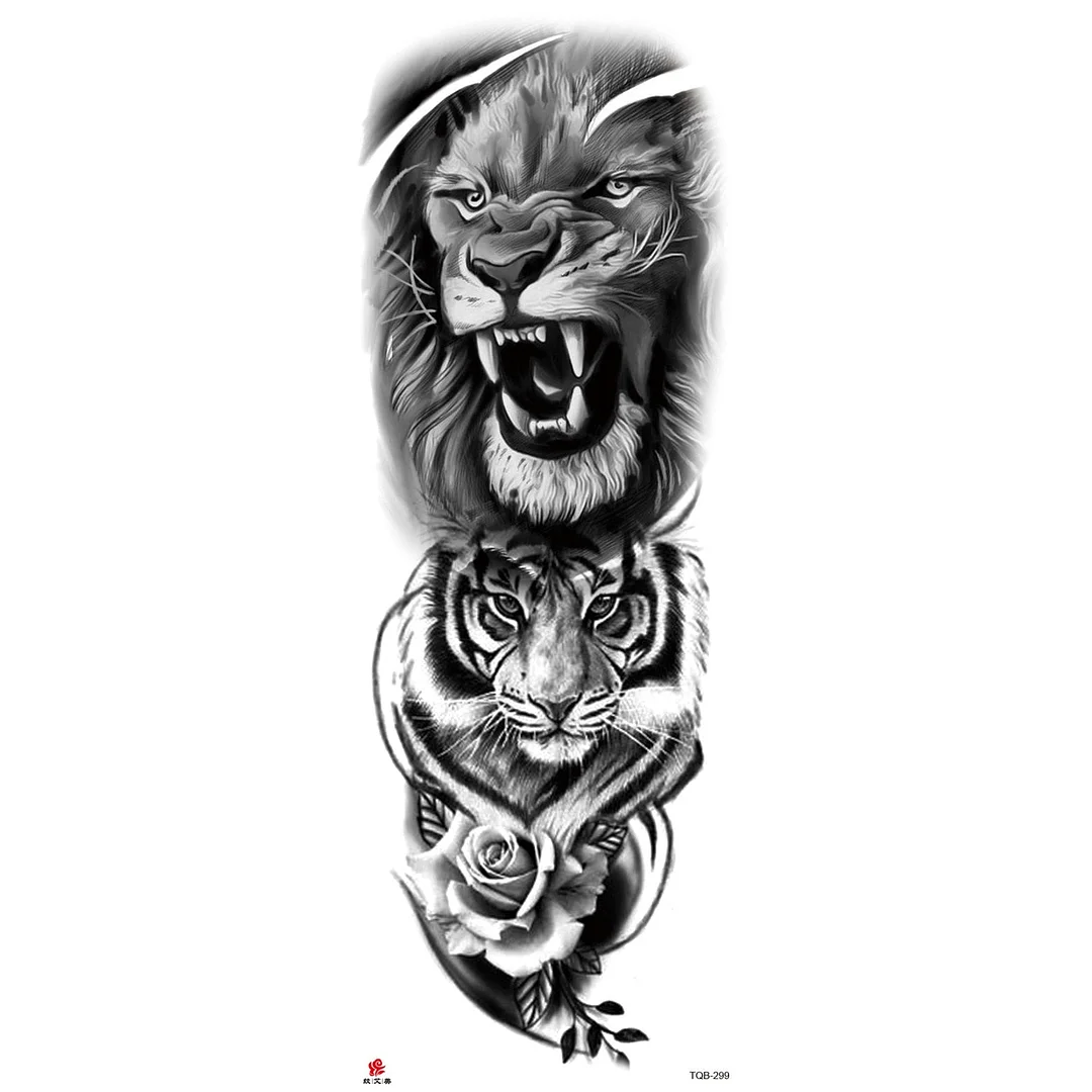 Full Arm Temporary Tattoo Wolf Lion Fish Horns Geometric Man Body Leg Rose Flower Phoenix Waterproof Sticker Cool Women Tatoo