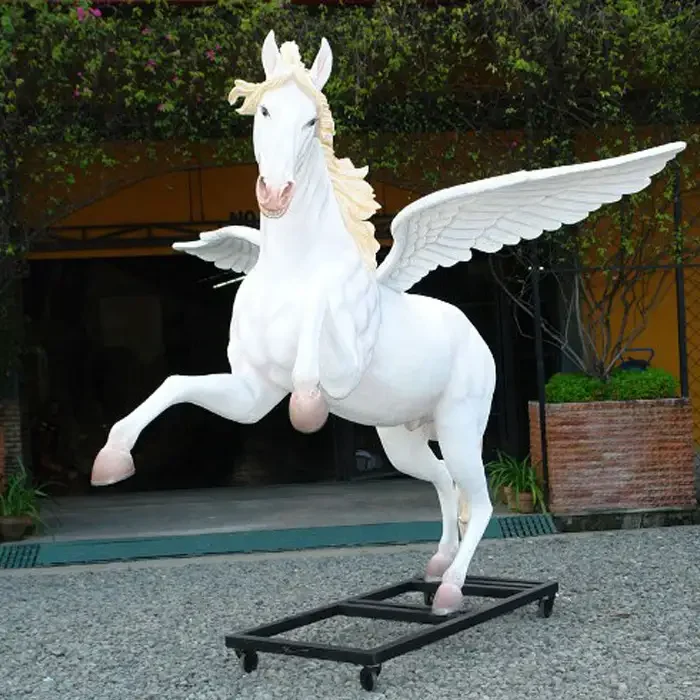 White Painted With Wings Life Size Fiberglass Horse Sculpture