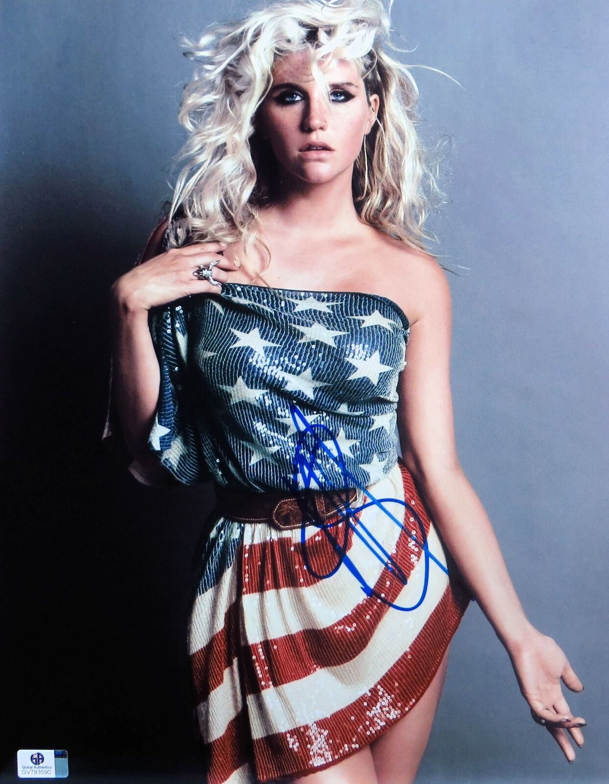 Kesha Signed Autographed 11X14 Photo Poster painting Ke$ha USA Flag Dress GV793590