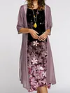 Women's Elegant Round Neck 2-Piece Long Sleeve Loose Printed Dress
