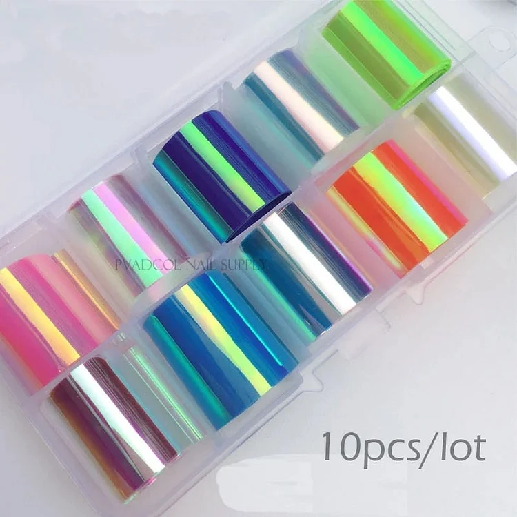 Nail Foils Broken Glass Nails Iridescent Holographic Mirror Foil Coloured Angel Paper Wraps Laser Tips Transfer Stickers Decals