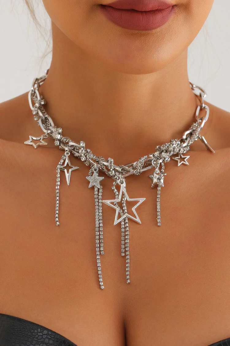 Chain Fringed Stars Pendants Fashionable Enwind Necklace