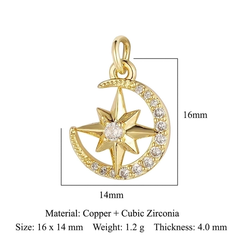 3 Pieces Copper Zircon 18K Gold Plated Sun Rainbow Star