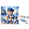 (US Local)Paint By Numbers Kit On Canvas DIY Oil Art Seaside Boy and Dog Picture Home Decor40x40cm