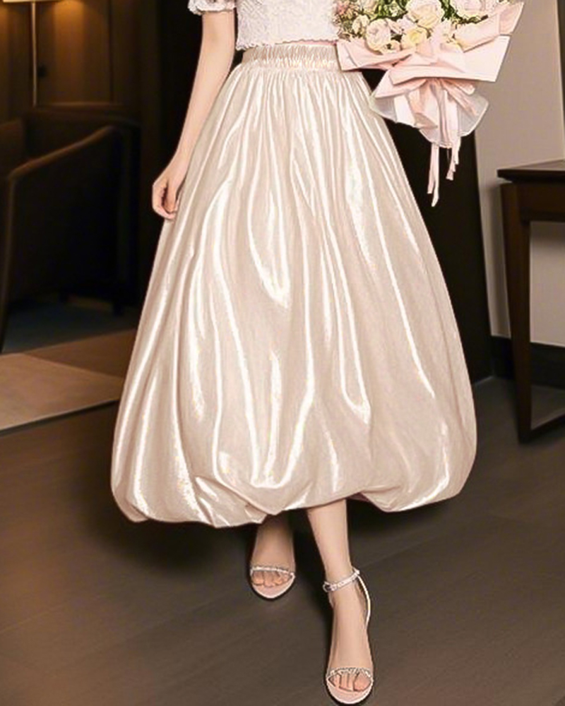 Bubble Shape Pleated Design Midi Skirt