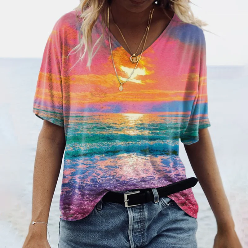 Beautiful ocean V-neck graphic tees designer