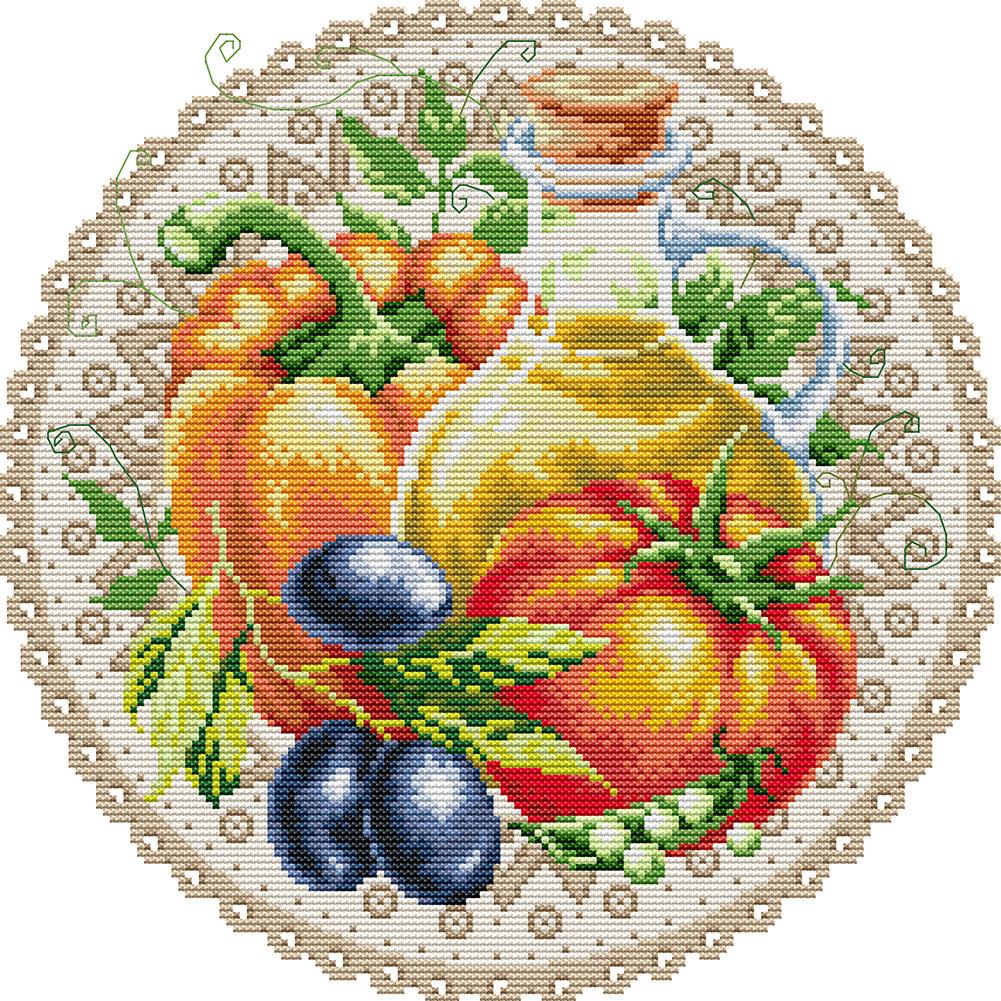

34*34CM - 14CT Stamped Cross Stitch - Fruit Disc-Tamato, 501 Original