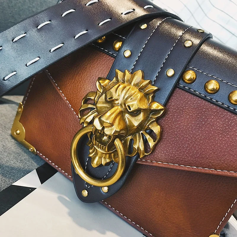 Luxury Handbags Famous Brand Shoulder Bags Designer Female Lion Head Lock Women PU Leather Messenger Crossbody Bags Clutch Sac