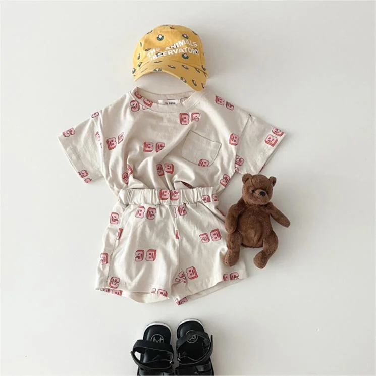2pcs Baby Toddler Boy/Girl Letter Print Short Sleeve T-shirt and Shorts Set