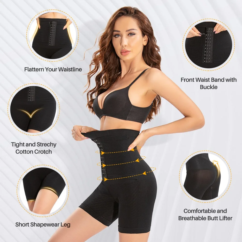 Coloriented 676 Front Waist Band with Buckle Shaper Panties Short Shapewear Leg Tummy Control Underwear for Women Sexy Lingerie
