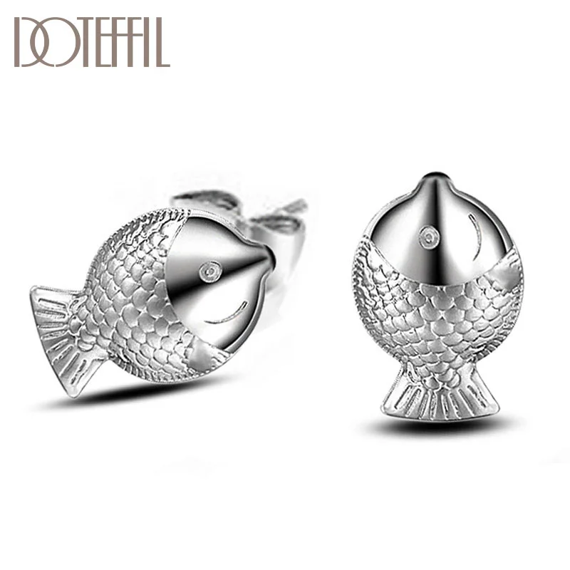 DOTEFFIL 925 Sterling Silver Cute Fish Earrings for Women Jewelry