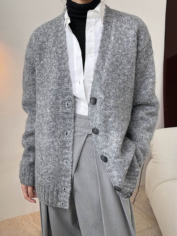 Simple Slouchy Wool V-Neck Cardigan