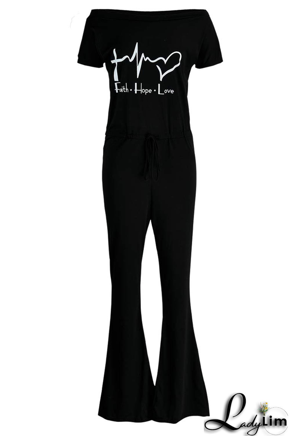 Grey Fashion Print Split Joint One Shoulder Boot Cut Jumpsuits