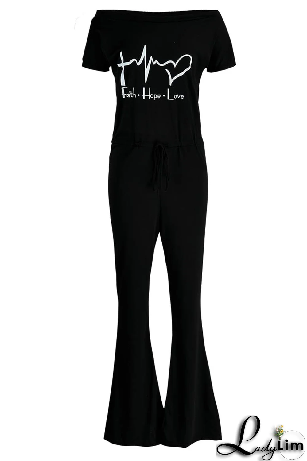 Grey Fashion Print Split Joint One Shoulder Boot Cut Jumpsuits