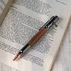 Retro Metal Press-Type Oil-Based Ballpoint Pen | Pistol-Style Retro Design | Rosewood Grip | Heavy Metal Feel