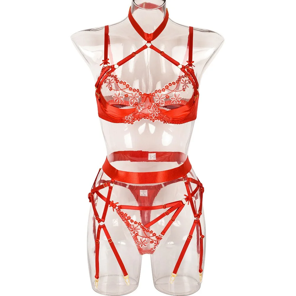 Billionm Sexy Lingerie Women Panties Bra Set Lace Hollow Out Underwear Pink Bandage Nightwear Erotic Porn Satin Lingerie Set Embroidery