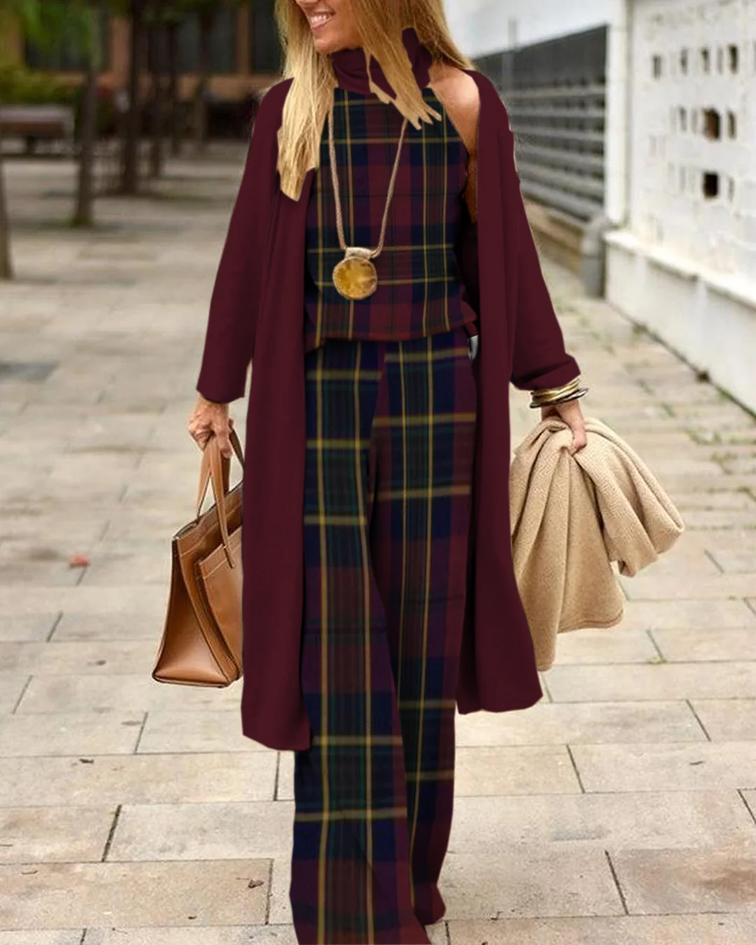Herringbone Sweater Three-Piece Suit e12d
