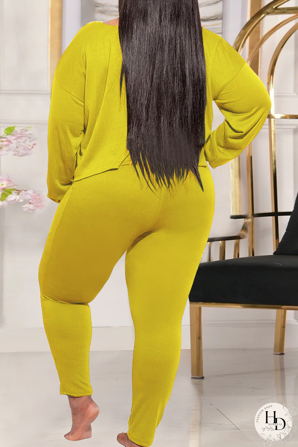 Yellow Casual Solid Split Joint O Neck Plus Size Two Pieces