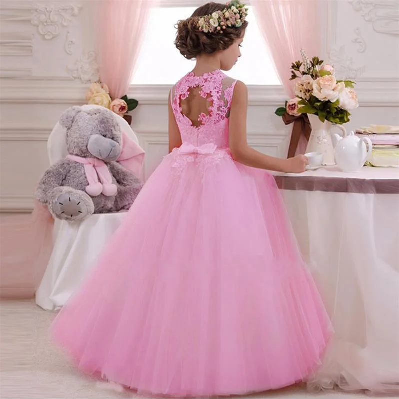 2021 Girl Party Dress Elegant White Bridesmaid Princess Dress Kids Dresses For Girls Clothes Children Wedding Dress 10 12 Years