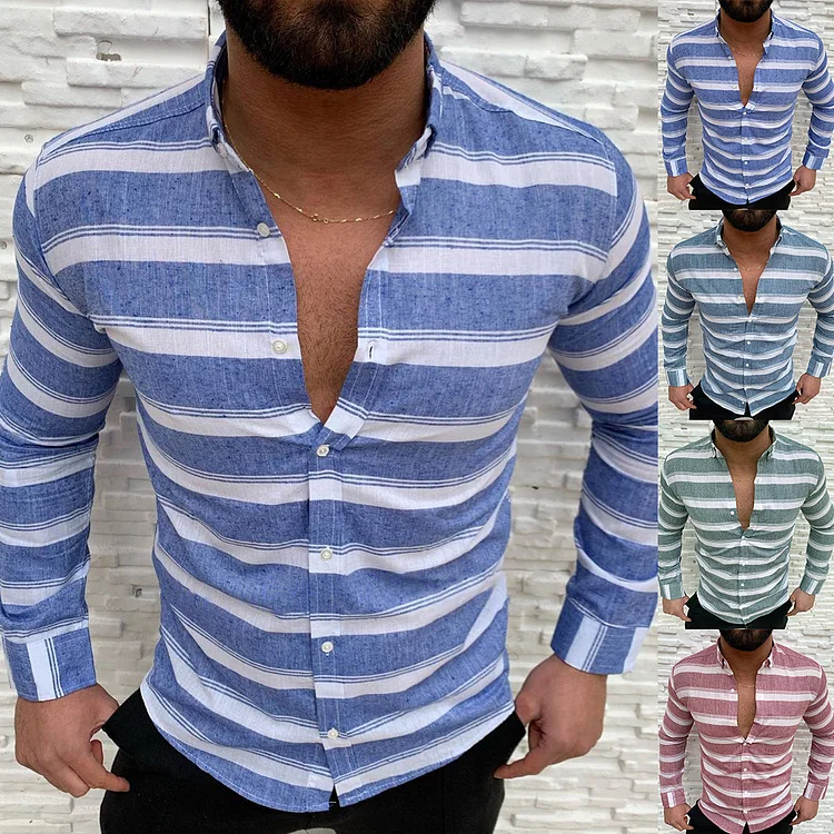Lapel button long-sleeved men's casual shirt
