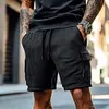 Men's Vintage Waffle Knit Multi-Pocket Casual Surf Elastic Drawstring Cargo Shorts by Inlyline