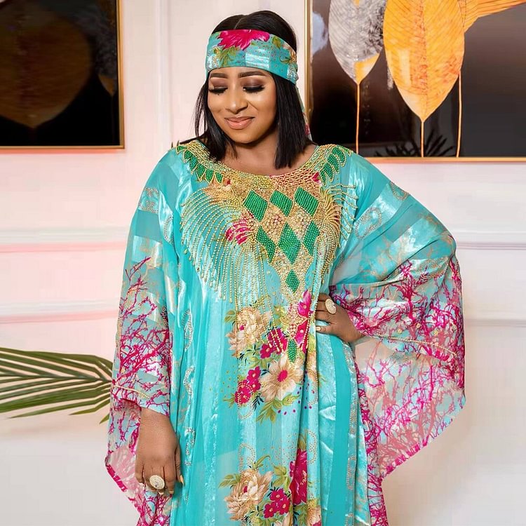 African Americans fashion QFY 2022 Summer New African Chiffon Dresses Plus Size Women Boubou Muslim Kaftan Abayas Wedding Party Ankara Dashiki Outfits Ankara Style QueenFunky