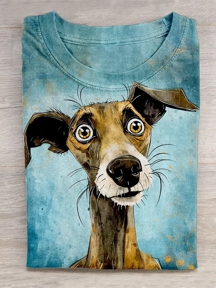 Funny Cute Retro Dog Animal Art Print Design T-shirt