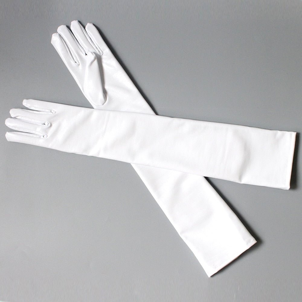 Long Metallic Satin Leather Finger Elastic Gloves Dance Flirting Sexy Lingerie Clubwear Cosplay Costumes For Women Accessories