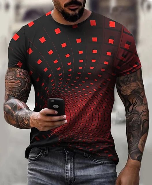 Men's T-Shirt 3D Printed Graphic Optical Illusion Plus Size Crew Neck Party Casual Short Sleeve Top