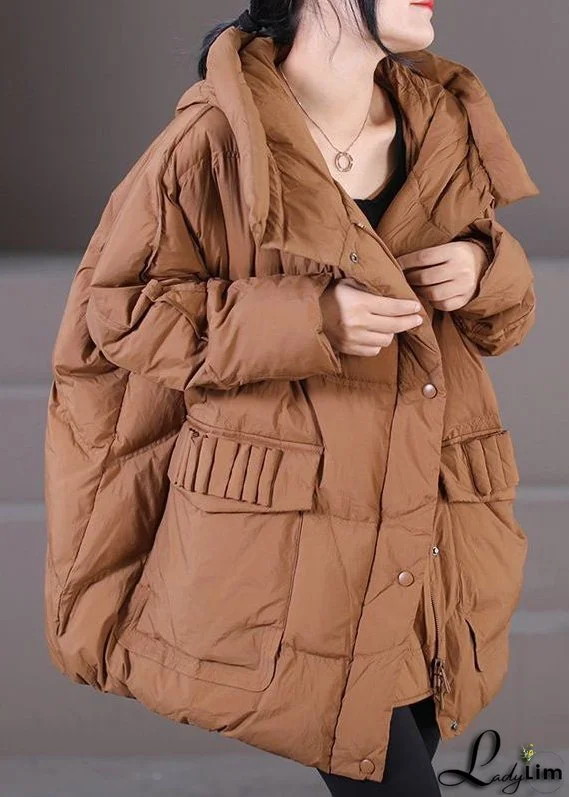 Caramel Warm Duck Down Puffer Jacket Hooded Oversized Winter