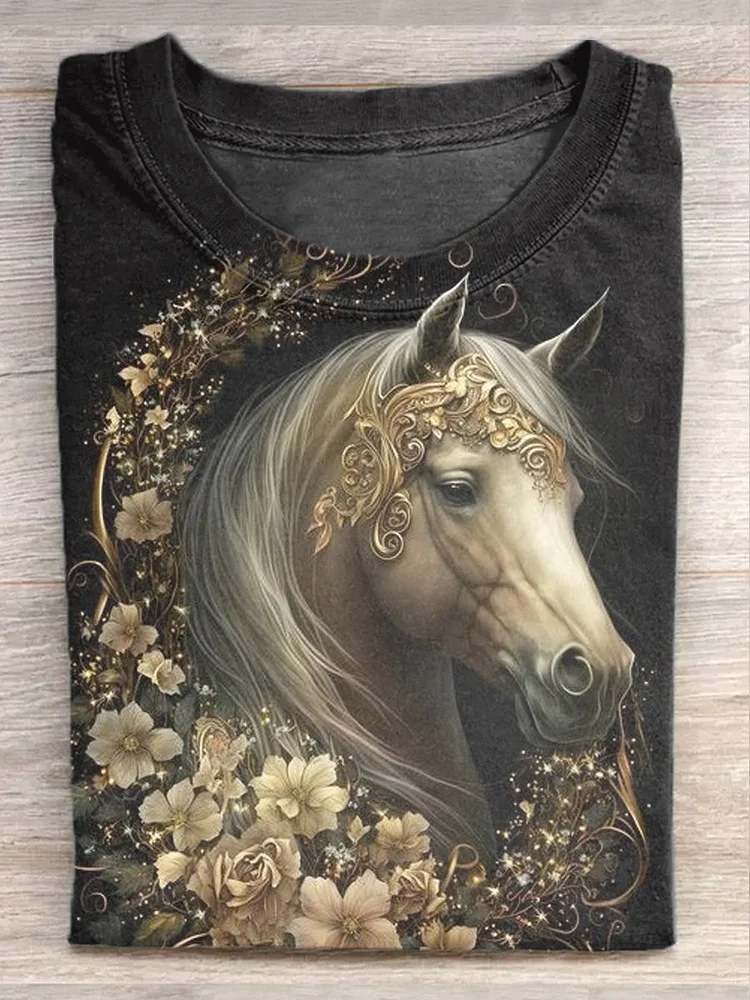 Unisex Horse Lover Printed Casual Short Sleeve T-Shirt