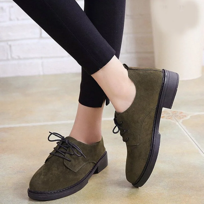 Women Autumn Flat Shoes Lace Up Suede Female Shoes Round Toe Comfortable Elegant Ladies Fashion Classic Footwear Casual Shoes