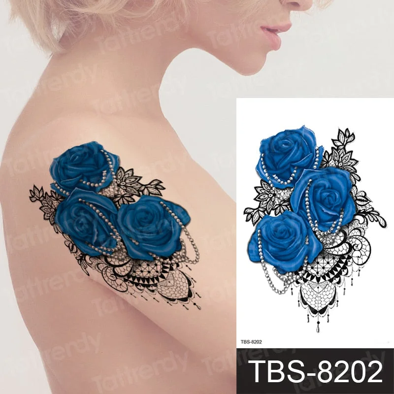 Fashion Colorful Tattoo Waterproof Stickers Beautiful Flowers Tattoo Women New Waterproof Temporary Black Tattoo Sticker Body