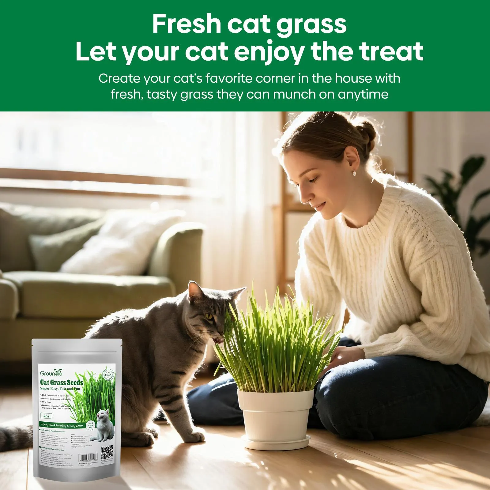 Grow Fresh Cat Grass Seeds at Home
