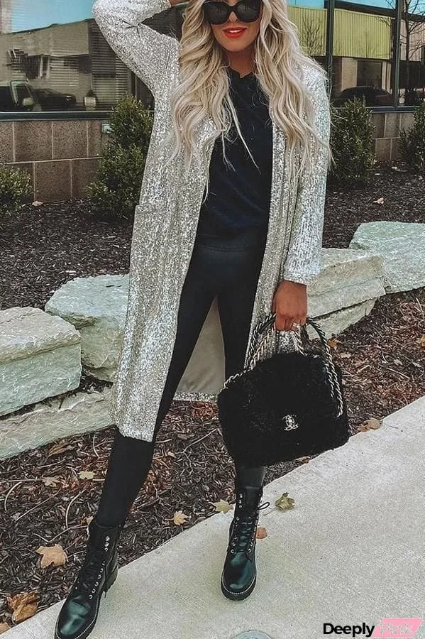 City Sparkle Sequins Holiday Duster Coat