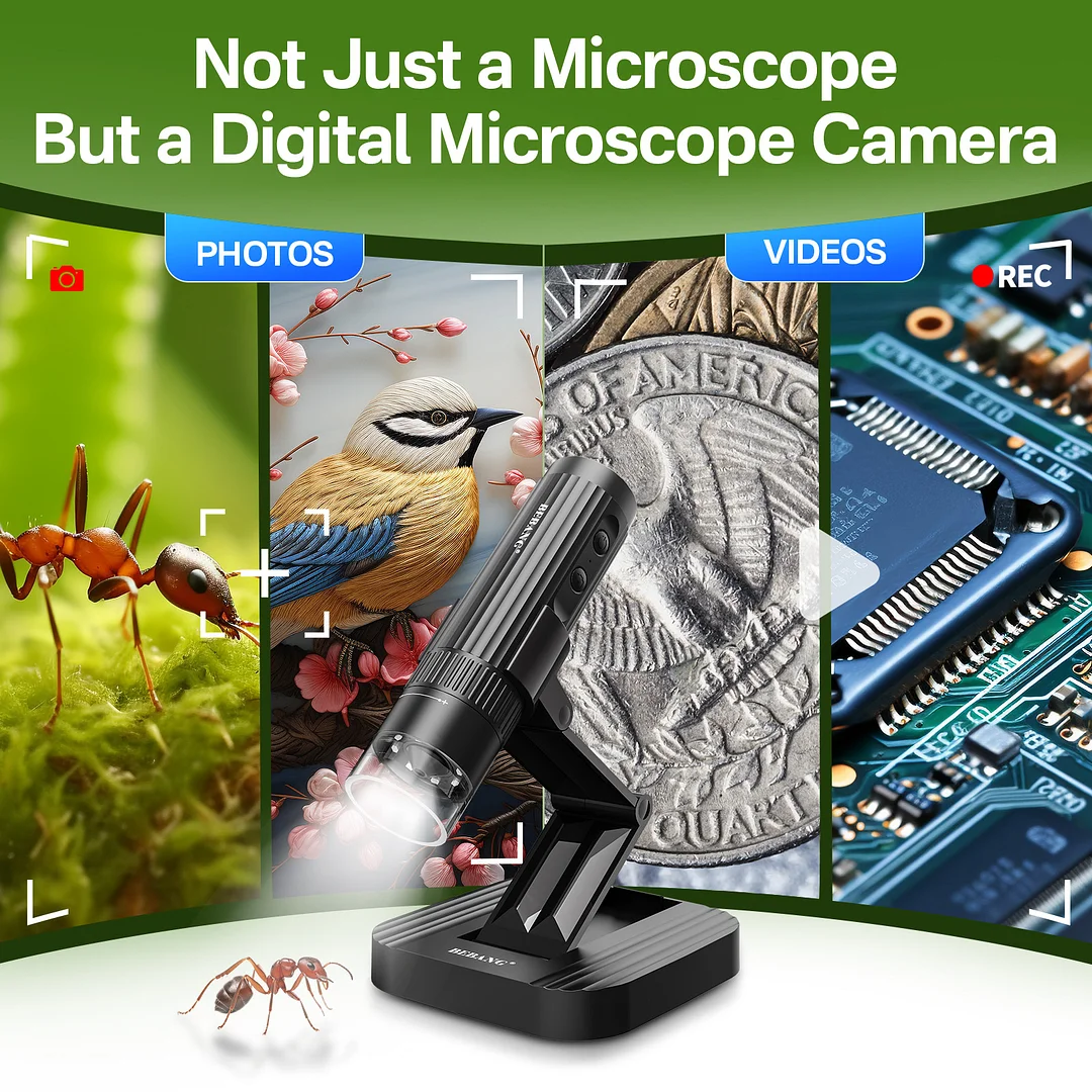 BEBANG 50X-1000X Handheld Microscopes, HD WiFi Digital Microscope with Adjustable Stand, Compatible with iPhone Android Mac Windows