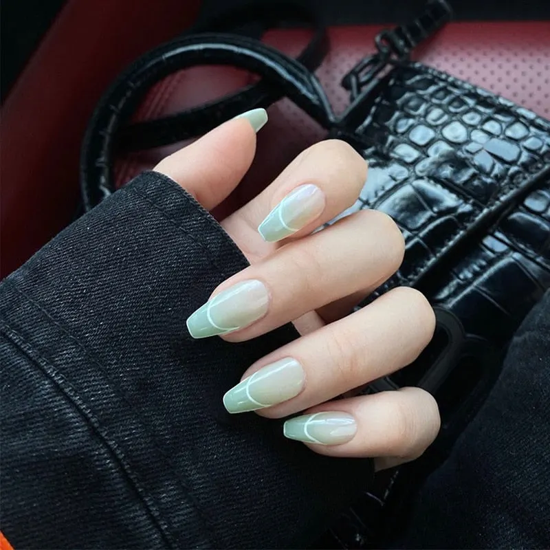24pcs false press on nails pink color oval head Mid-length Wear  Finished product wearable full cover fake nail tips for girls-Nail Inspo