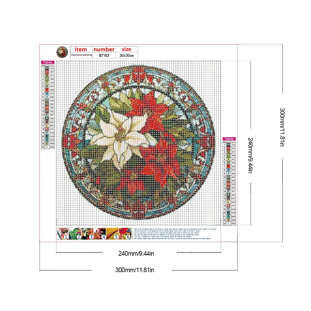 Diamond Painting - Full Round Drill - Stained Glass Poinsettia(Canvas|30*30cm)