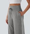 2026🔥 Halara Ribbed SoCinched High Waisted Tummy Control Drawstring Wide Leg Color Block Casual Trousers with Pockets