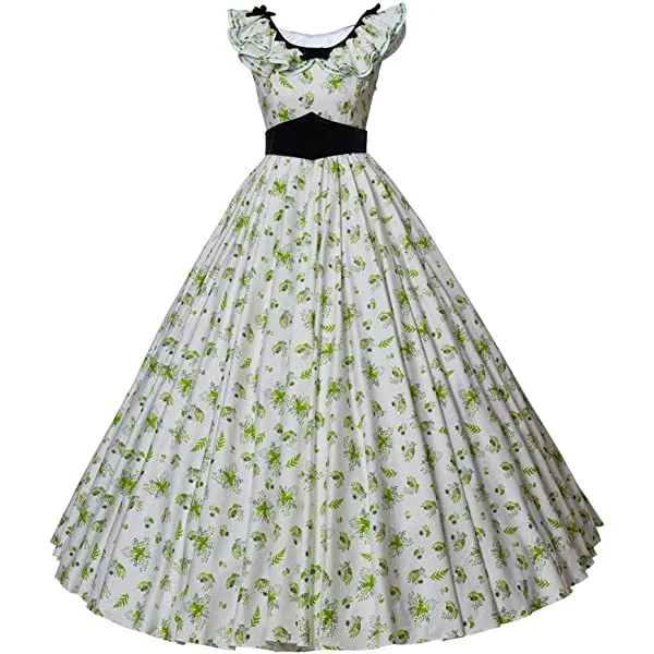 Gone with the Wind Scarlett Cosplay Costume Cute Green Floral Southern Dress Gown Medium Floral