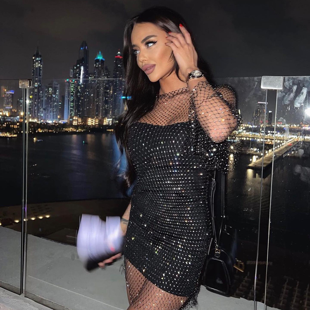 Rhinestone Mesh Mini Dress Women Summer Open Back Slit Long Dresses Ladies Beach Babes See Through Sexy Fishnet Skirt 8 Rhinestone Mesh Mini Dress Women Summer Open Back Slit Long Dresses Ladies Beach Babes See Through Sexy Fishnet Skirt