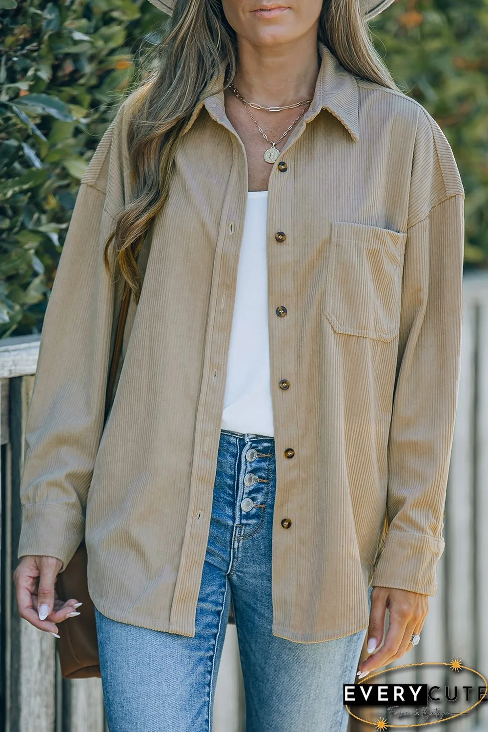 Khaki Corduroy Button Pocket Shirt