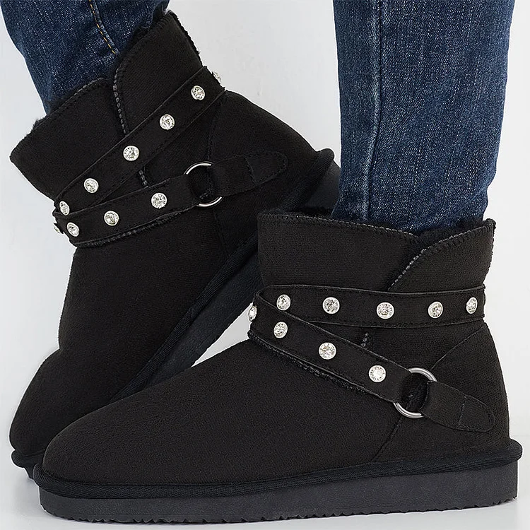 Rhinestone Decor Warm Fuzzy Lining Snow Booties Winter Ankle Boots