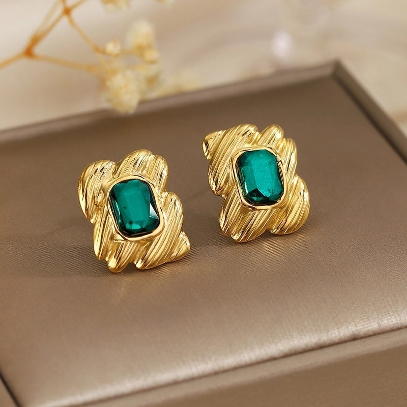 1 Pair Classical French Style Artistic Round Inlay 304 Stainless Steel Turquoise Ear Studs