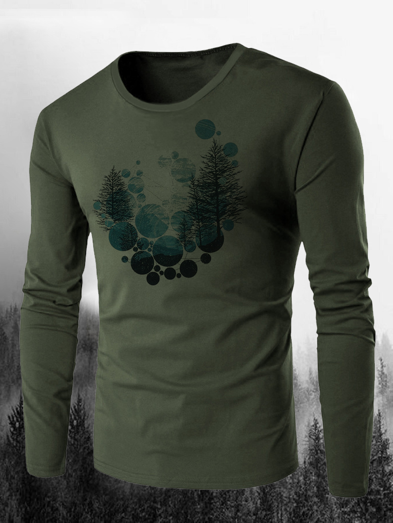 Men's Woods Geometric round Printed Long Sleeve T-Shirt
