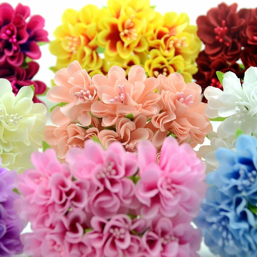60pcs/lot Mini Silk Artificial Rose Flowers Bouquet  Scrapbooking Fake Flower Stamen Wedding Party  Decoration DIY Handmade